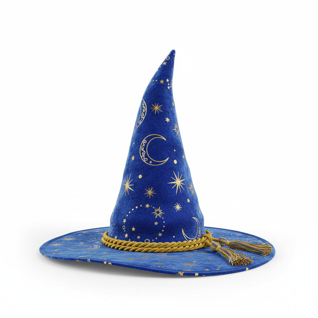 Cerulean and gold wizard hat
